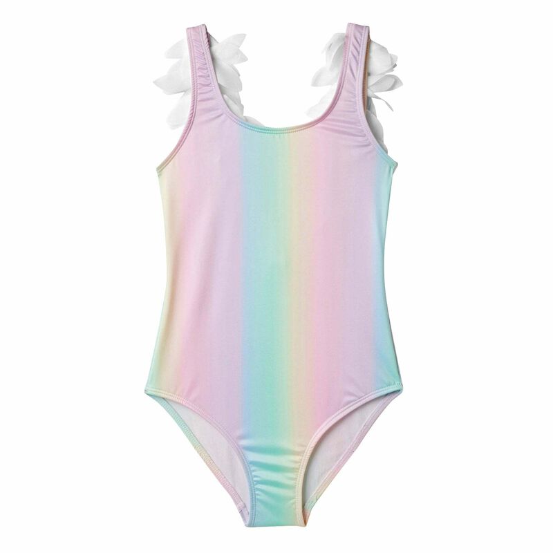 Girls Pink Rainbow Petal Swimsuit, 1, hi-res image number null