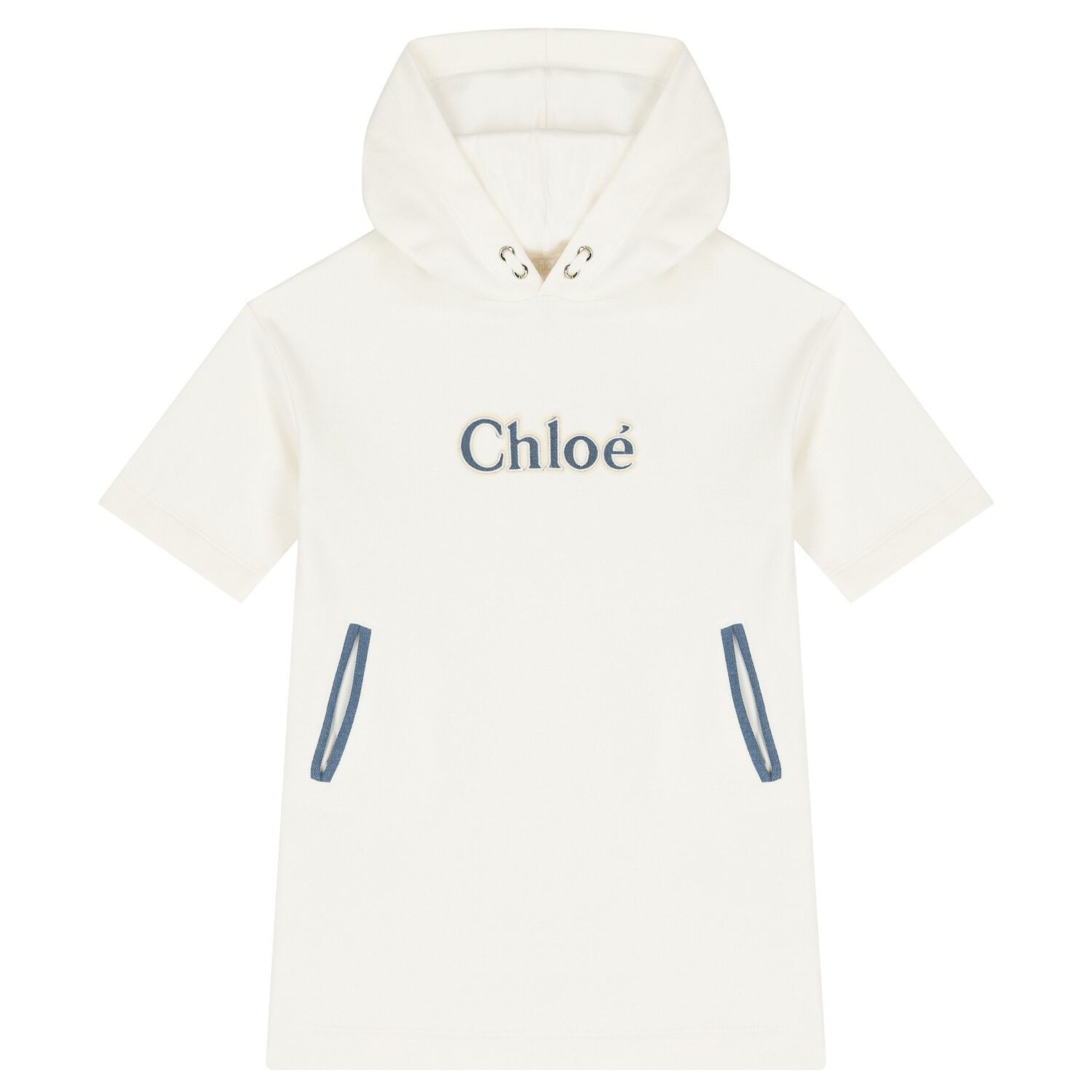 فستان بنات هودي بالشعار باللون العاجي, 1, hi-res image number null