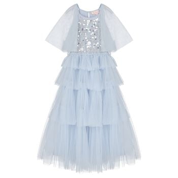 Girls Blue Tiered & Sequinned Tulle Dress