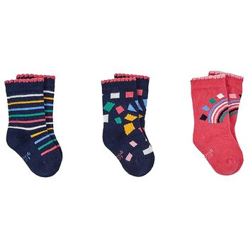 Girls Navy Blue & Pink Socks ( 3-Pack )
