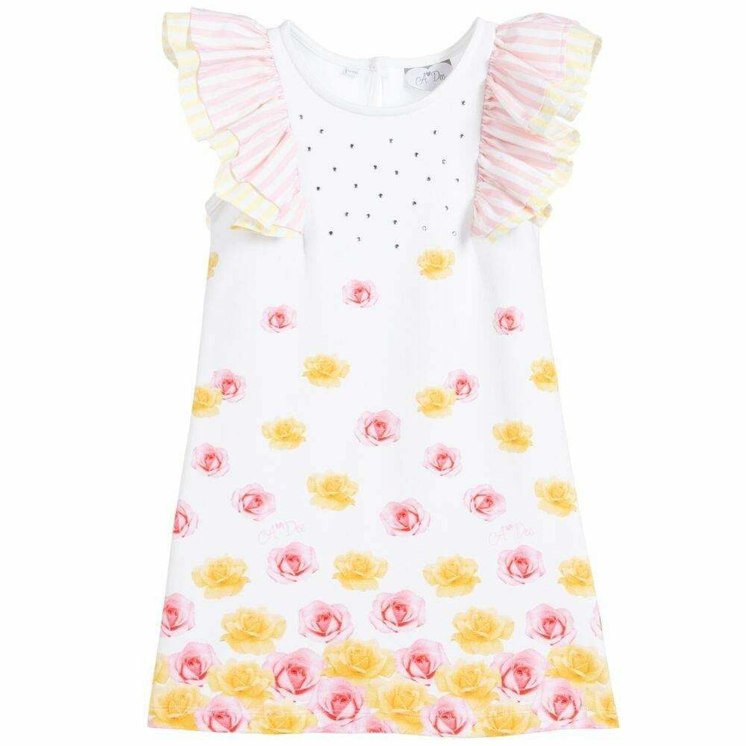 White Rose Print Cotton Dress, 1, hi-res