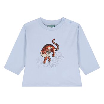 Younger Boys Blue Tiger Long Sleeve Top