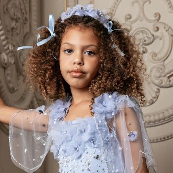 Girls Blue Embellished Flower Cape