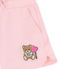 Girls Pink Teddy Bear Logo Shorts, 1, hi-res