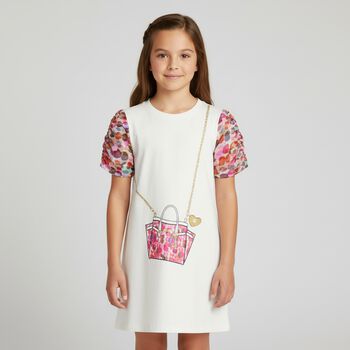 Girls Ivory Crossbody Bag Dress
