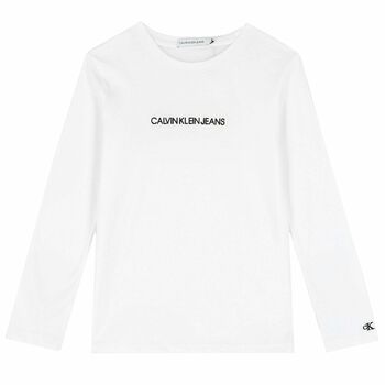 Boys White Organic Cotton Logo Top