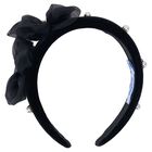 Girls Black Pearl Velvet Headband, 1, hi-res