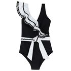 Girls White & Black Ruffled Swimsuit, 1, hi-res