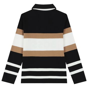 Boys Black, Beige & White Logo Polo Shirt