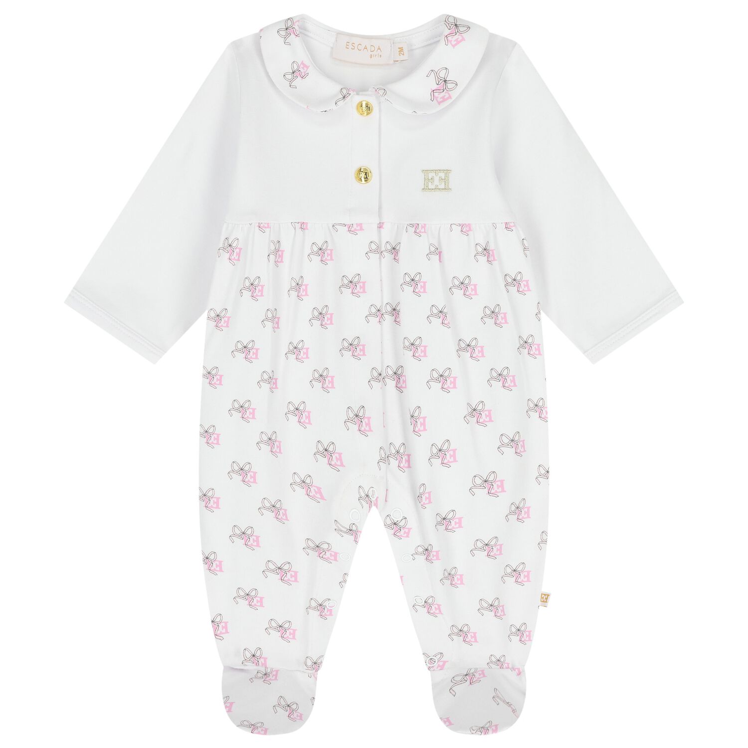 Baby Girls White Bow Logo Babygrow, 1, hi-res