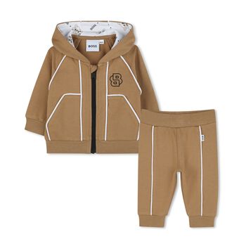 Younger Boys Beige Logo Tracksuit
