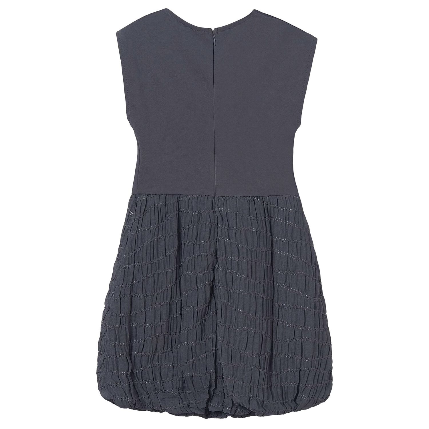 Girls Grey Bubble Hem Dress, 2, hi-res