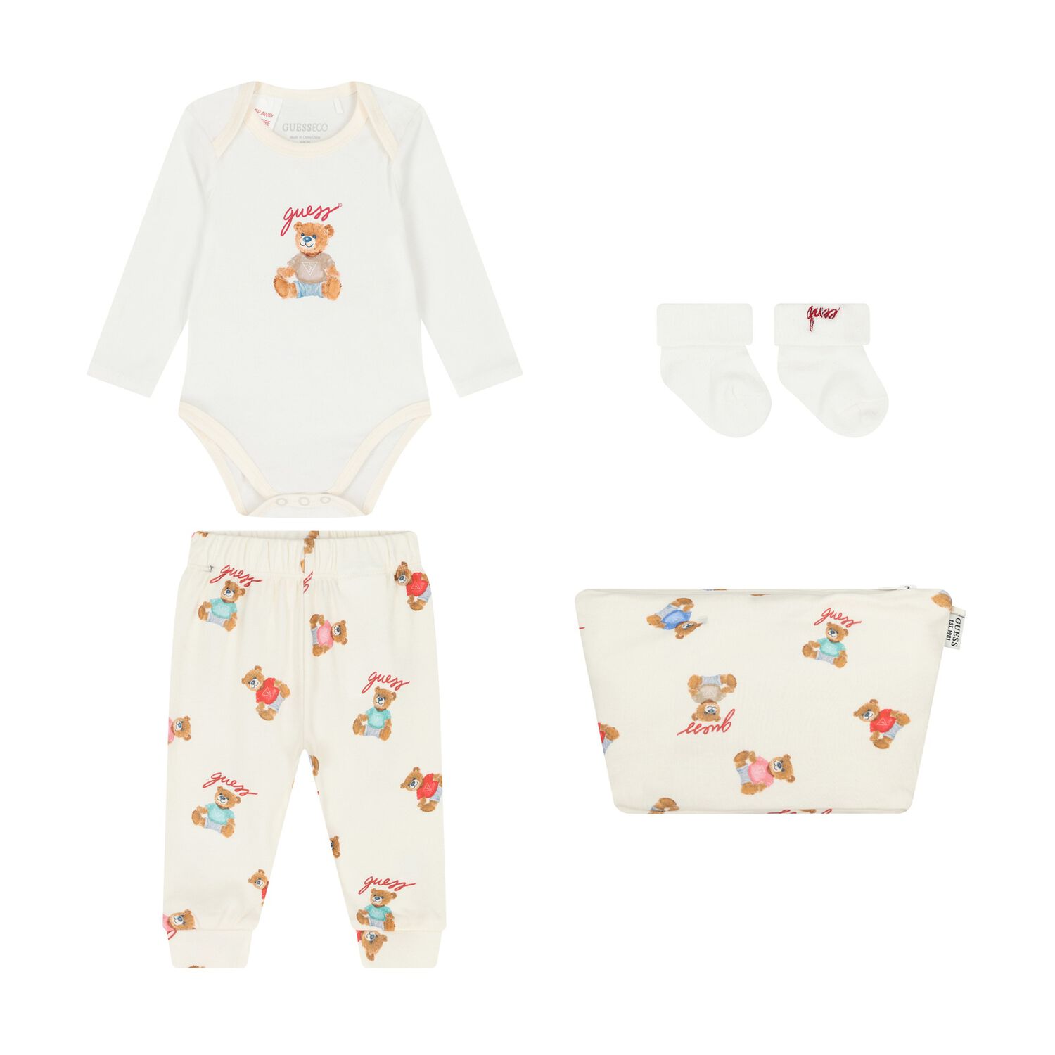 Ivory & White Teddy Bear Bodysuit Set, 1, hi-res
