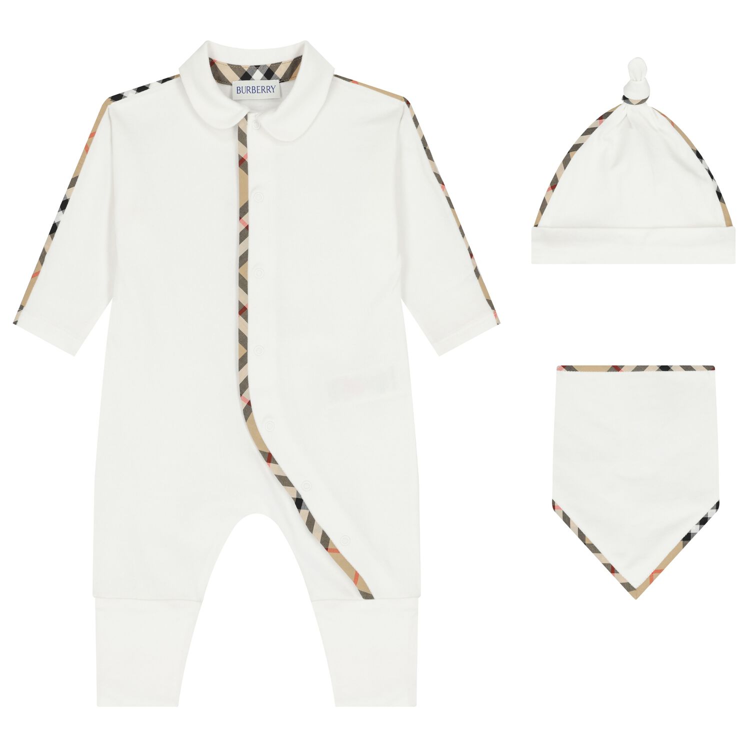 White Check Romper Gift Set, 1, hi-res