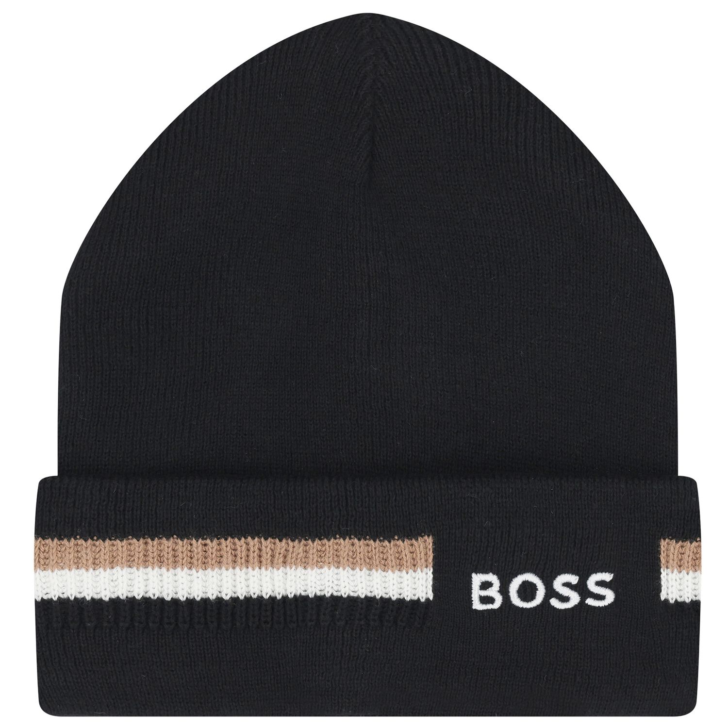 Boys Black Logo Beanie Hat, 1, hi-res