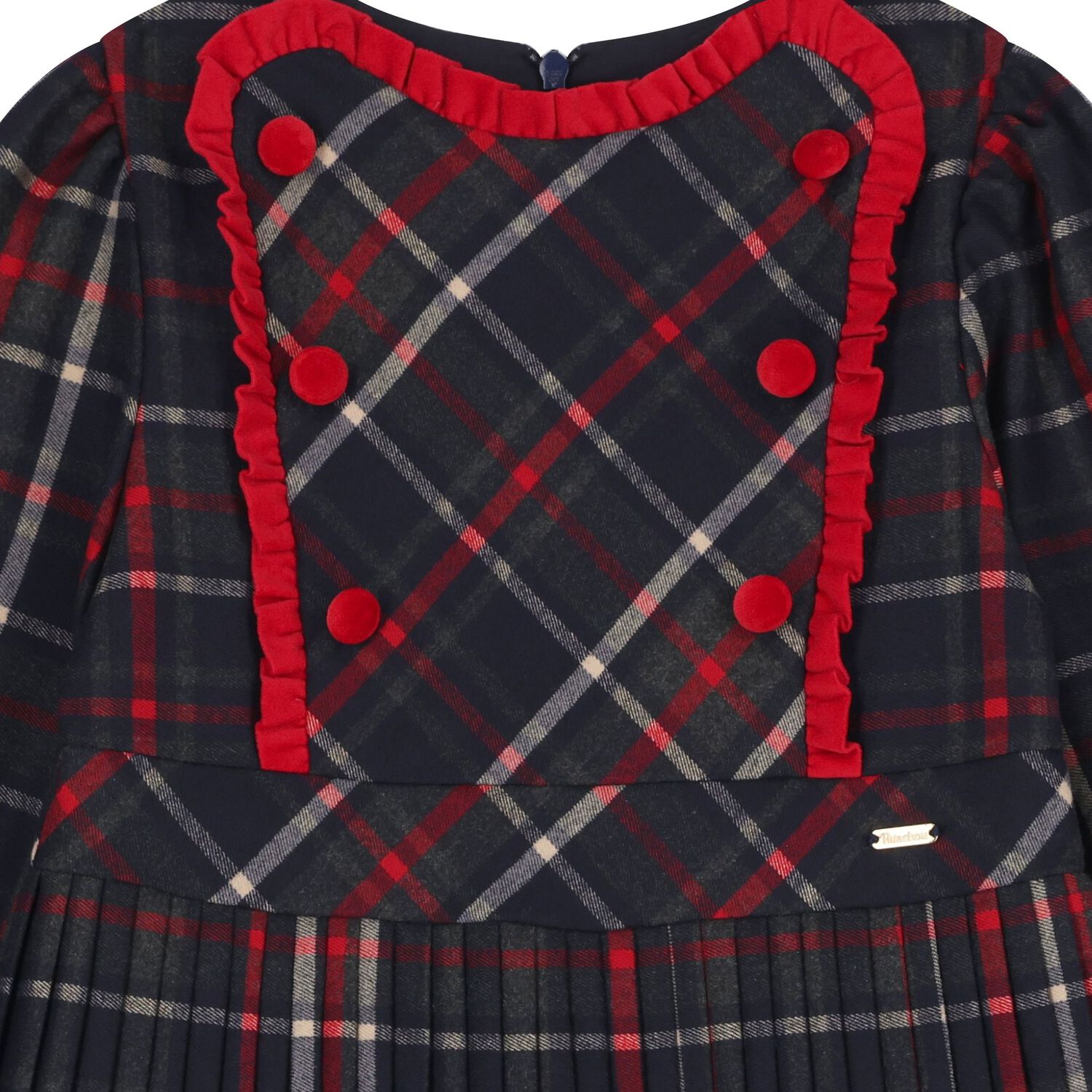 Girls Navy Blue & Red Tartan Dress, 1, hi-res