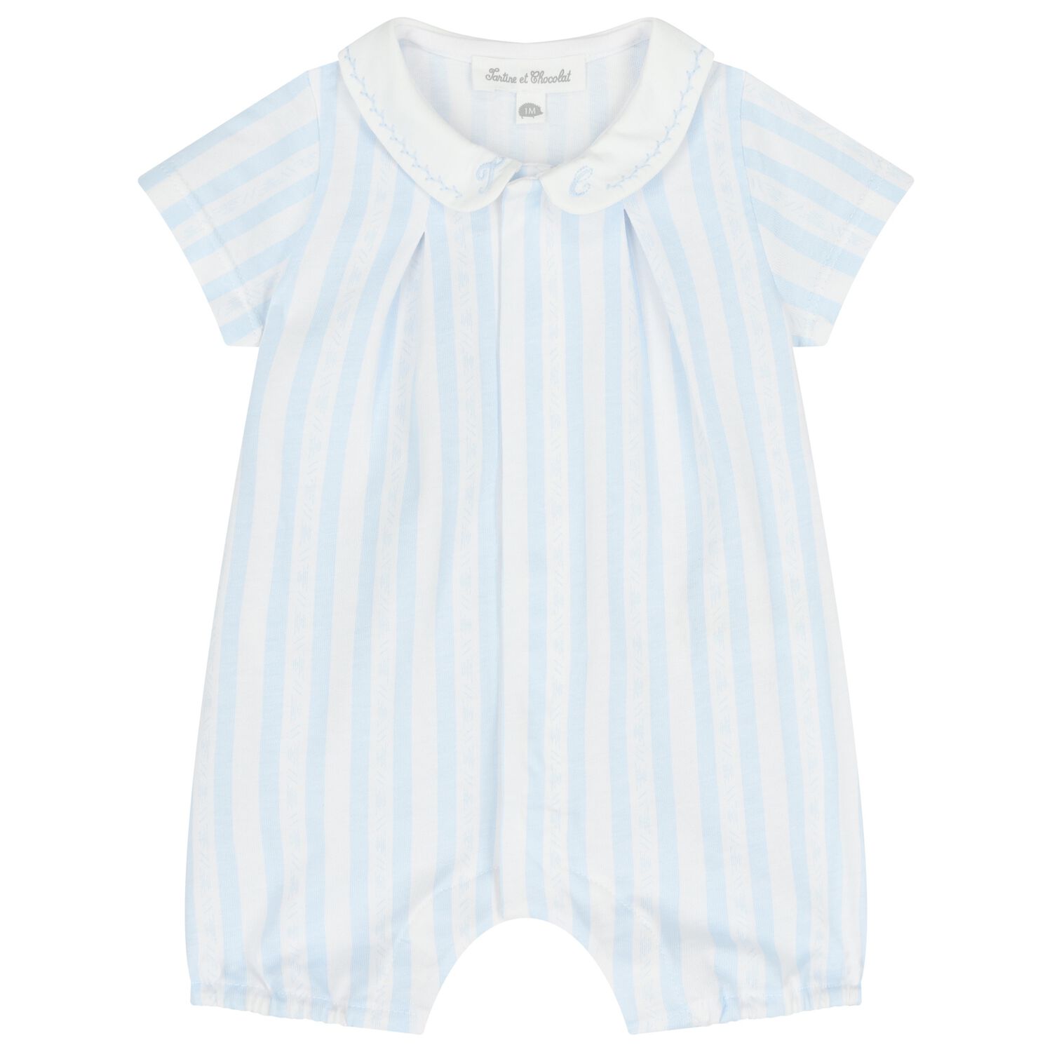 Baby Boys Blue & White Striped Romper, 1, hi-res