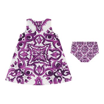 Baby Girls White & Purple Majolica Dress Set