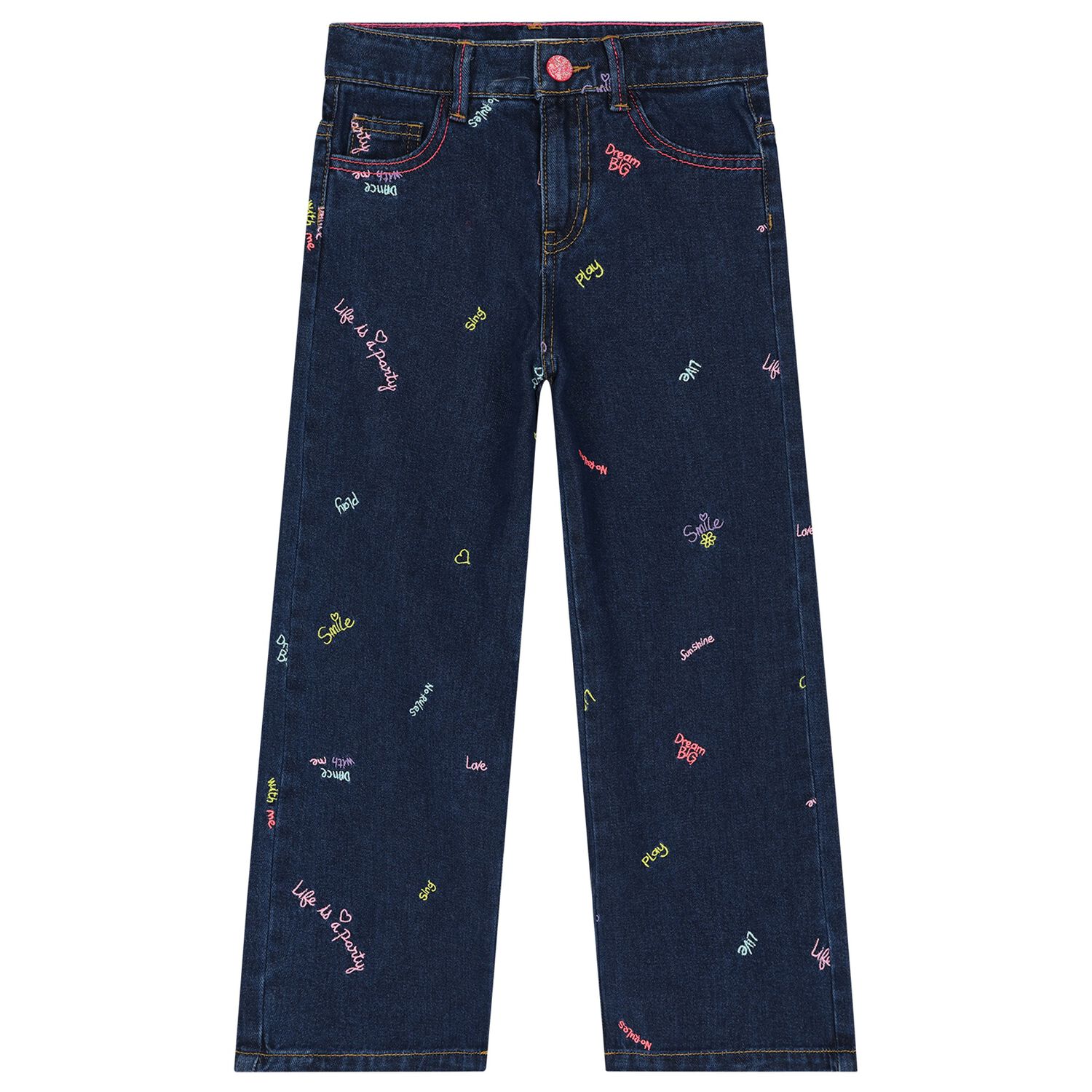 Girls Navy Blue Denim Jeans, 1, hi-res