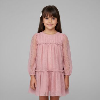 Girls Pink Heart Tulle Dress