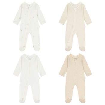 White & Beige Babygrows ( 4 Pack )