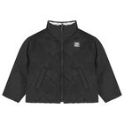 Girls Silver & Black Logo Reversible Puffer Jacket, 1, hi-res