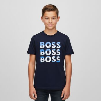 Boys Navy Blue Logo T-Shirt