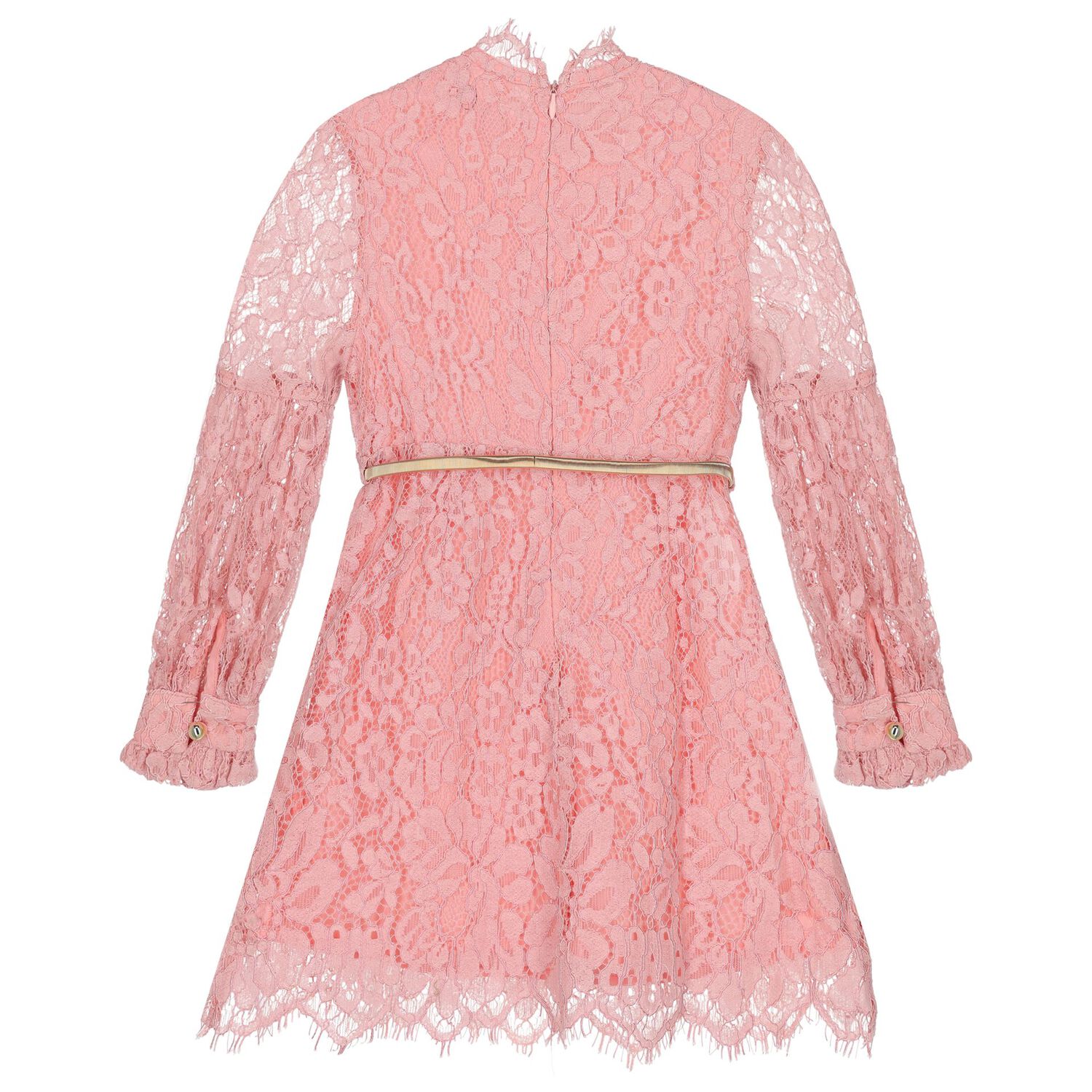Girls Pink Floral Lace Dress, 1, hi-res