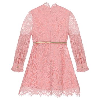 Girls Pink Floral Lace Dress