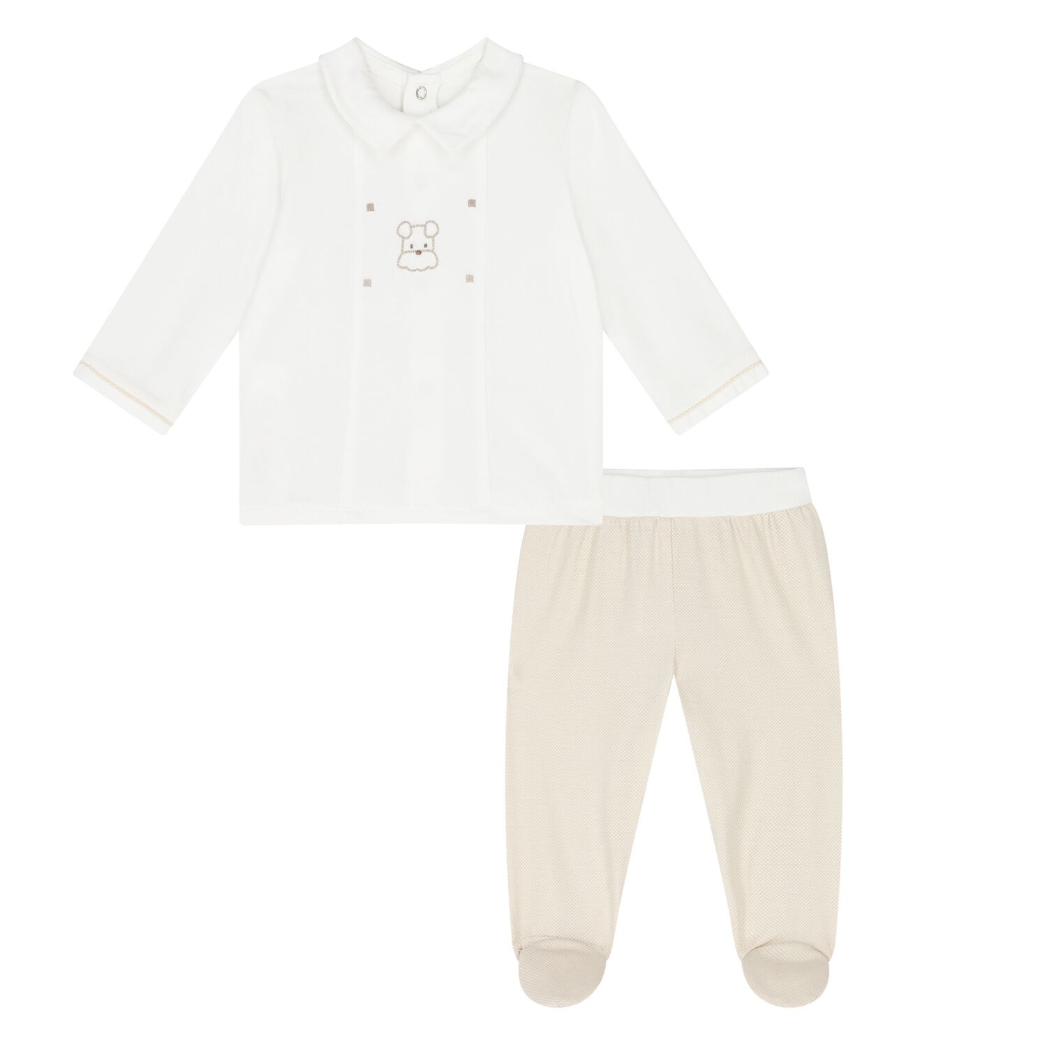 Baby Boys White & Beige Trousers Set, 1, hi-res