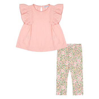 Younger Girls Pink, White & Green Leggings Set