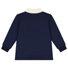 Boys Navy Blue Web Striped Polo Shirt, 1, hi-res