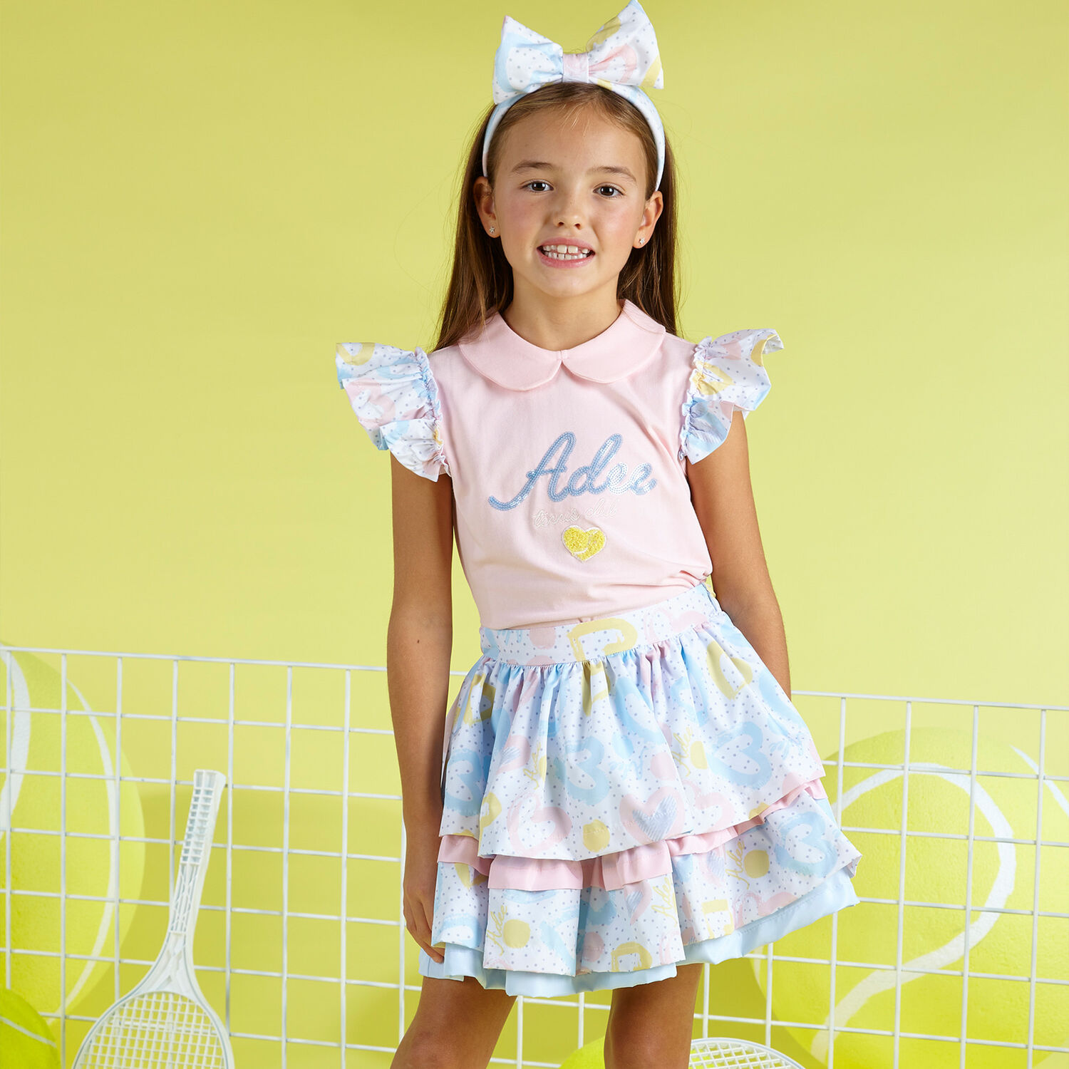 Girls Pink & White Logo Skirt Set, 1, hi-res