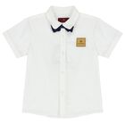 Younger Boys White & Navy Blue Logo Shirt, 2, hi-res