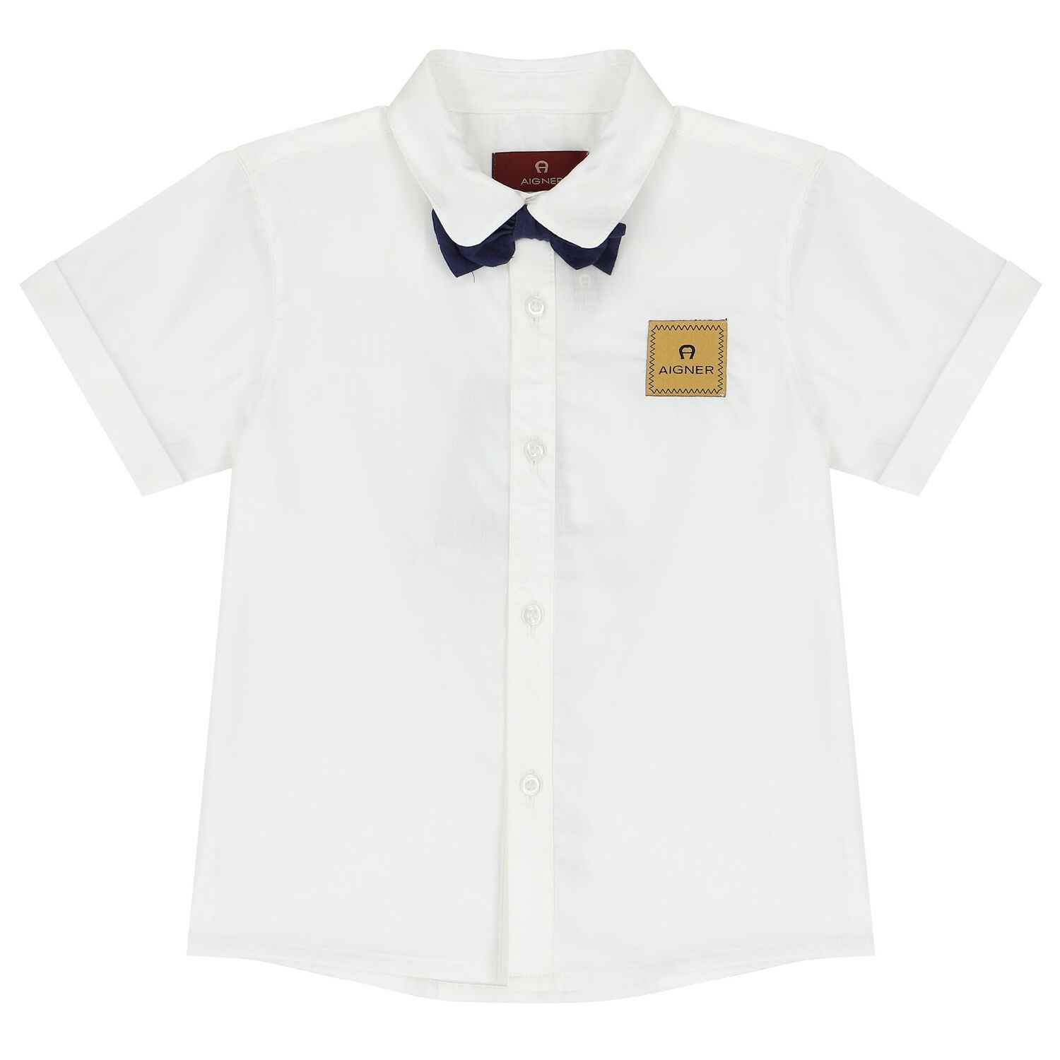 Younger Boys White & Navy Blue Logo Shirt, 2, hi-res