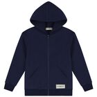 Navy Logo Hooded Zip Up Top, 1, hi-res