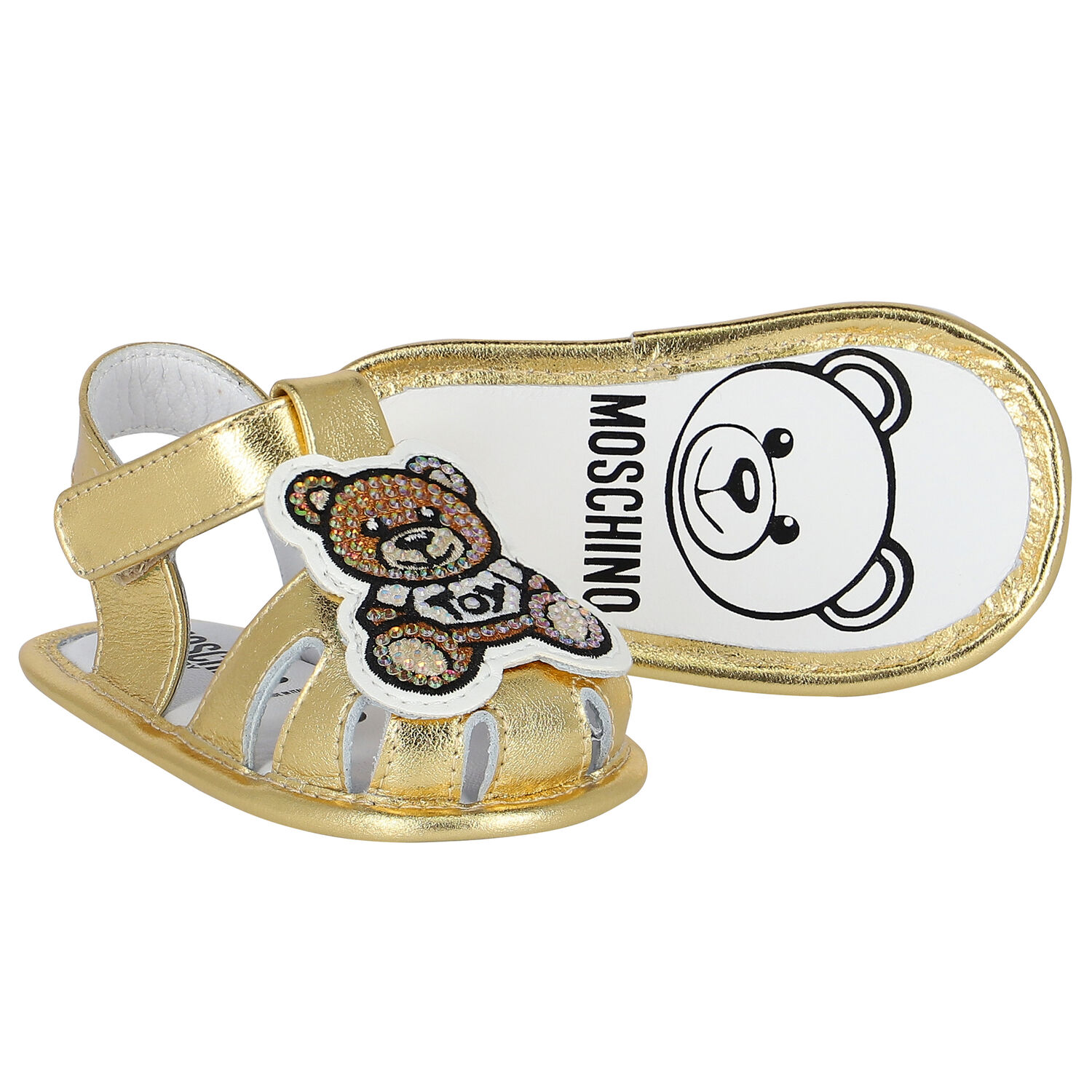 Gold Teddy Bear Logo Baby Sandals, 1, hi-res image number null