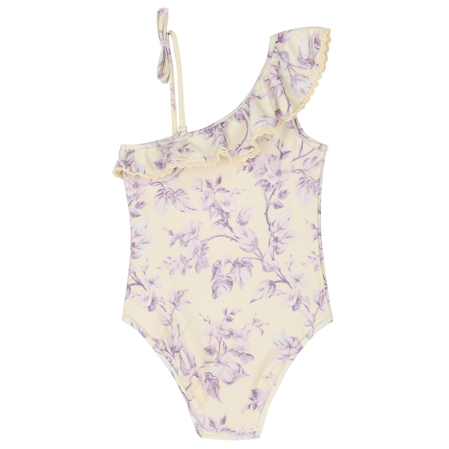 مايوه بنات بطبعة الزهور باللون العاجي والأرجواني, 1, hi-res