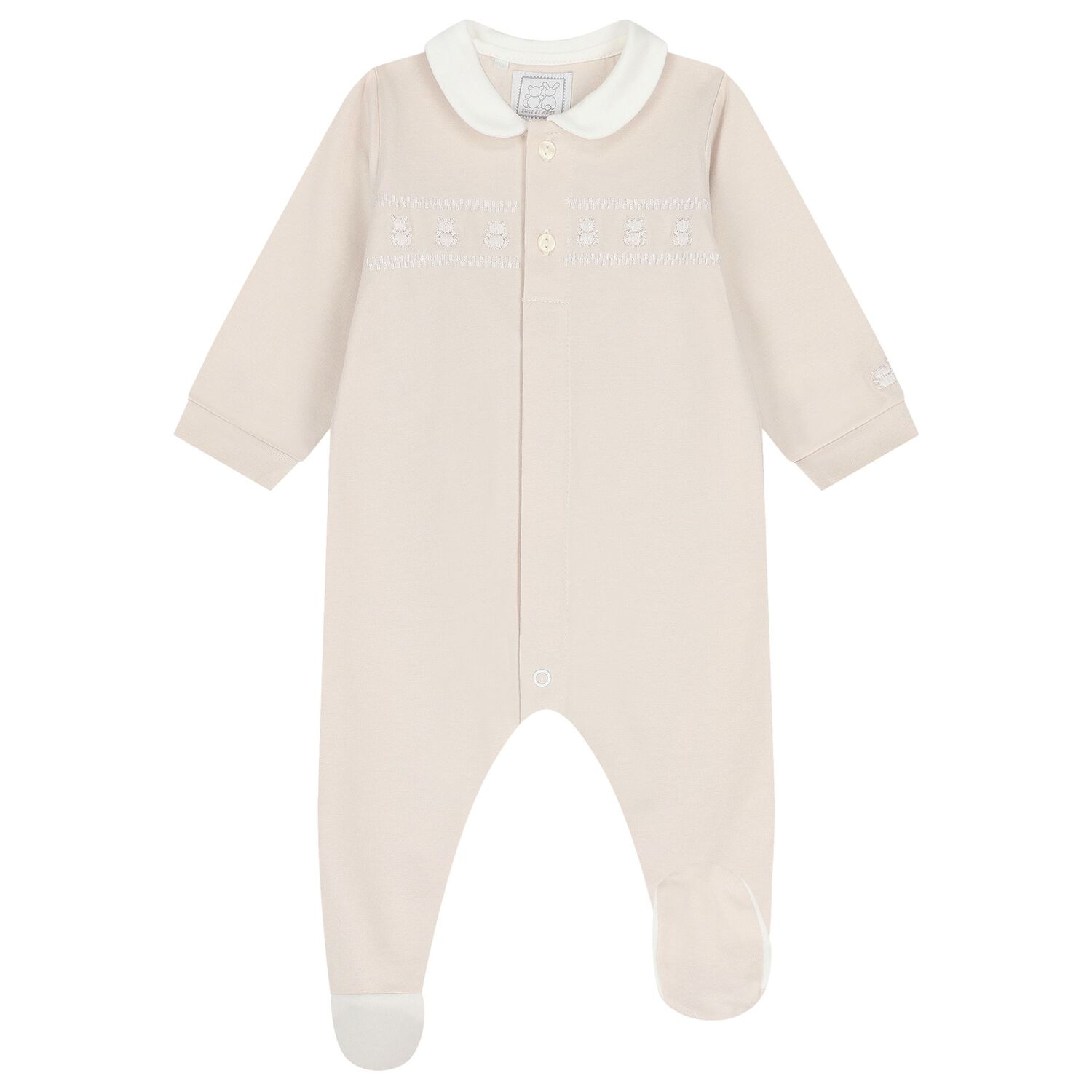 Beige Embroidered Teddy Bear Babygrow, 1, hi-res