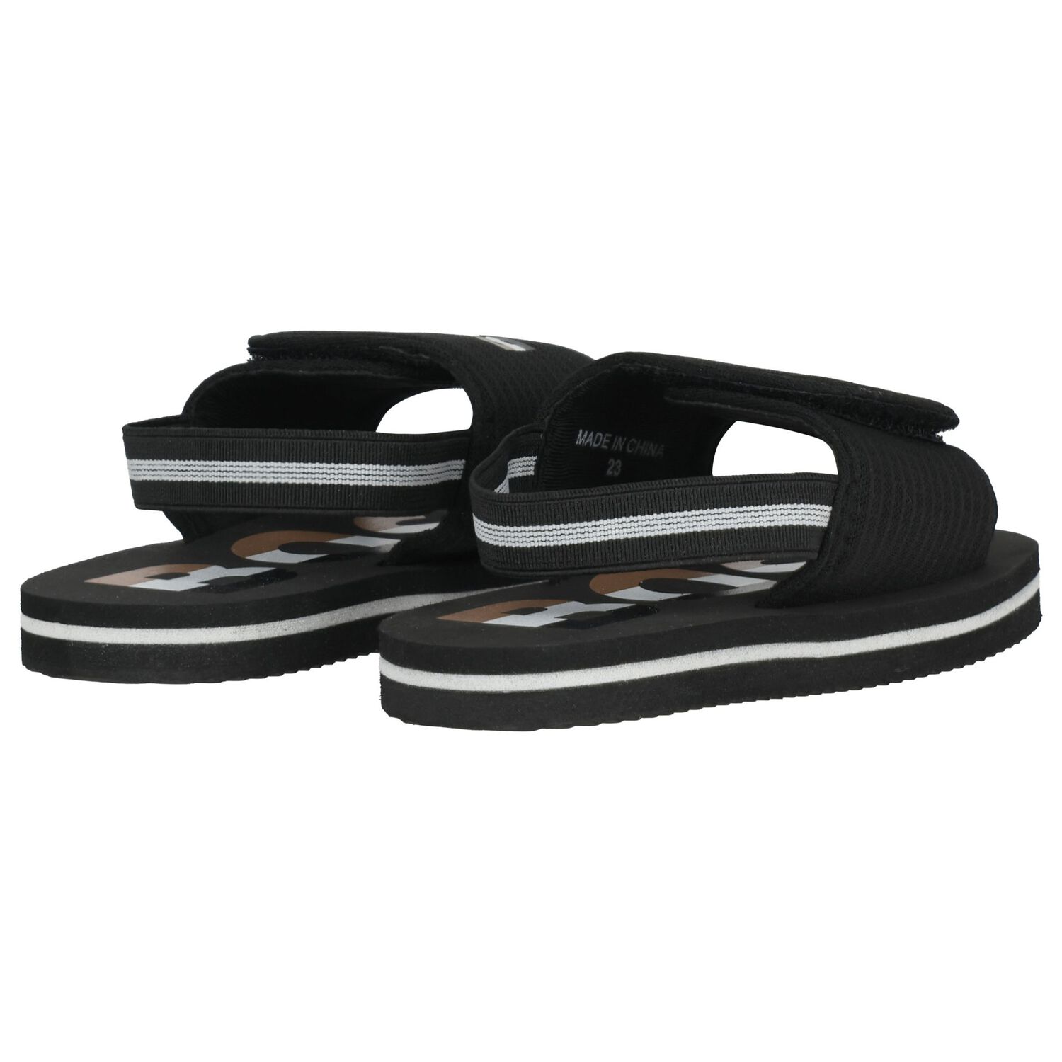 Boys Black Logo Sandals , 1, hi-res