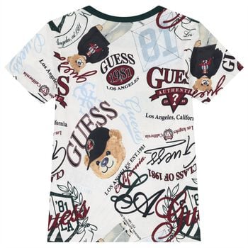 Boys White & Burgundy Logo T-Shirt
