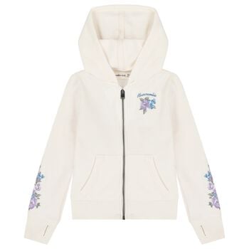 Girls Ivory Logo Hooded Zip Up Top