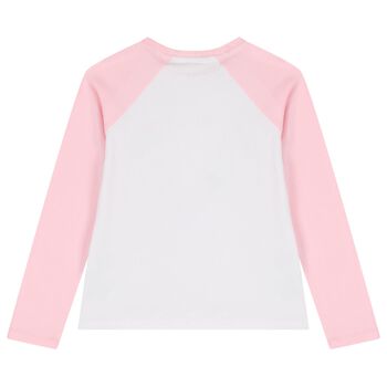 Girls White & Pink Logo Long Sleeve Top