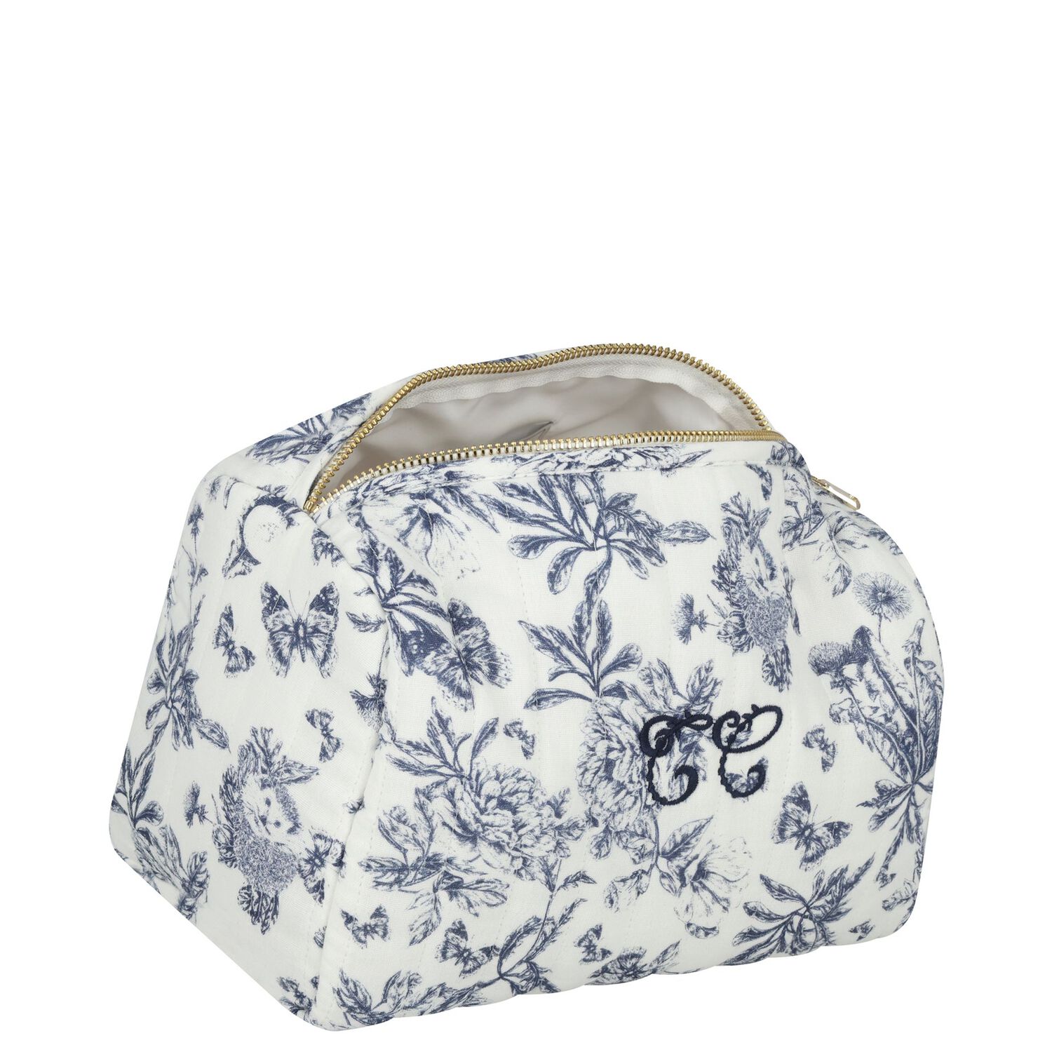Ivory & Navy Blue Toile De Jouy Wash Bag, 2, hi-res