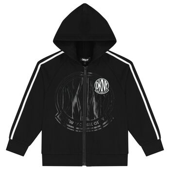 Black Logo Hooded Zip Up Top