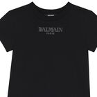 Girls Black Rhinestone Logo Dress, 1, hi-res