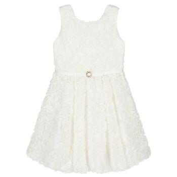Girls White 3D Rosette Dress