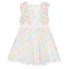 Girls White Tulle Heart Print Dress, 1, hi-res