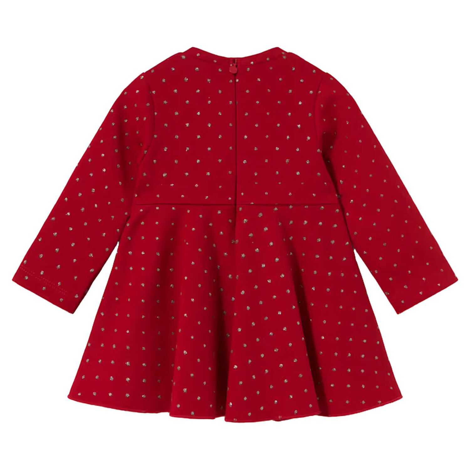 Younger Girls Red & Gold Polka Dot Neoprene Dress, 2, hi-res