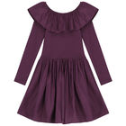 Girls Purple Ruffled Long Sleeve Dress, 1, hi-res